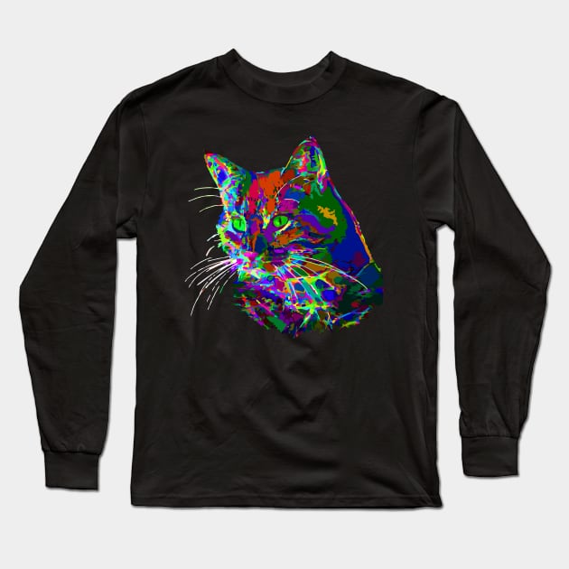 Pop Art Abstract Cat Long Sleeve T-Shirt by BonniePhantasm